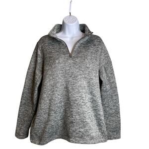 Lands End Womens Gray Fleece Quarter Zip Pullover Jacket Size L Oversized Layers